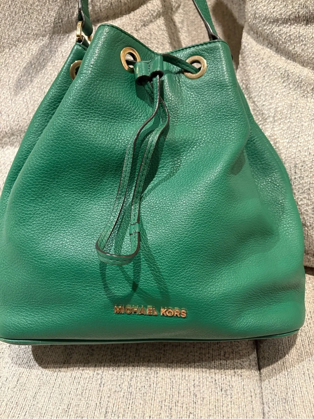 Michael Kors Emerald Green Pebbled Leather Drawstring Hobo